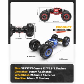 BEZGAR TD141 RC Cars - 1:14 Scale Remote Control Car, 4WD Transform 15 KMH All Terrains Crawler RC Stunt Car with Rechargeable Battery for Boys Kids