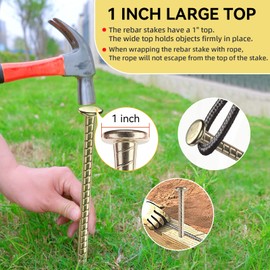 JPOIP 16 Inch Rebar Stakes - 1/2 Inch Diameter Galvanized Steel Ground Anchors - Heavy Duty Plant Support Garden Stake for Speed Bump, Wheel Stop, Tent (6 Pack)