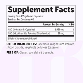 Micro Ingredients NAC con NAD+ 2,000 mg por porción, 240 cápsulas vegetarianas | N-acetil-L-cisteína 2 en 1 con nicotinamida adenina dinucleótido | Si
