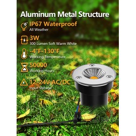 ZUCKEO Low Voltage Landscape Lights LED Well Lights 3W 12V-24V in Ground Light IP67 Waterproof Outdoor Low Voltage Landscape Lighting for Floor Driveway Deck Step Garden (8 Pack Warm White)