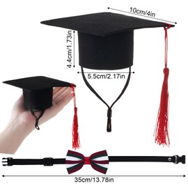 Pet Graduation Cap with Bowtie Collar Set, Small Dogs Cats Graduation Outfits Party Dress Costume Accessory (Striped Red)