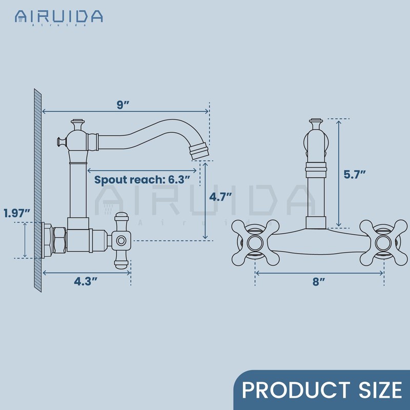 Airuida Wall Mounted 8 Inch Center Kitchen Sink Faucet Commercial