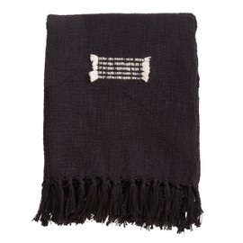 SARO LIFESTYLE Fringe Line Throw Blanket, Natural, 50"x60"