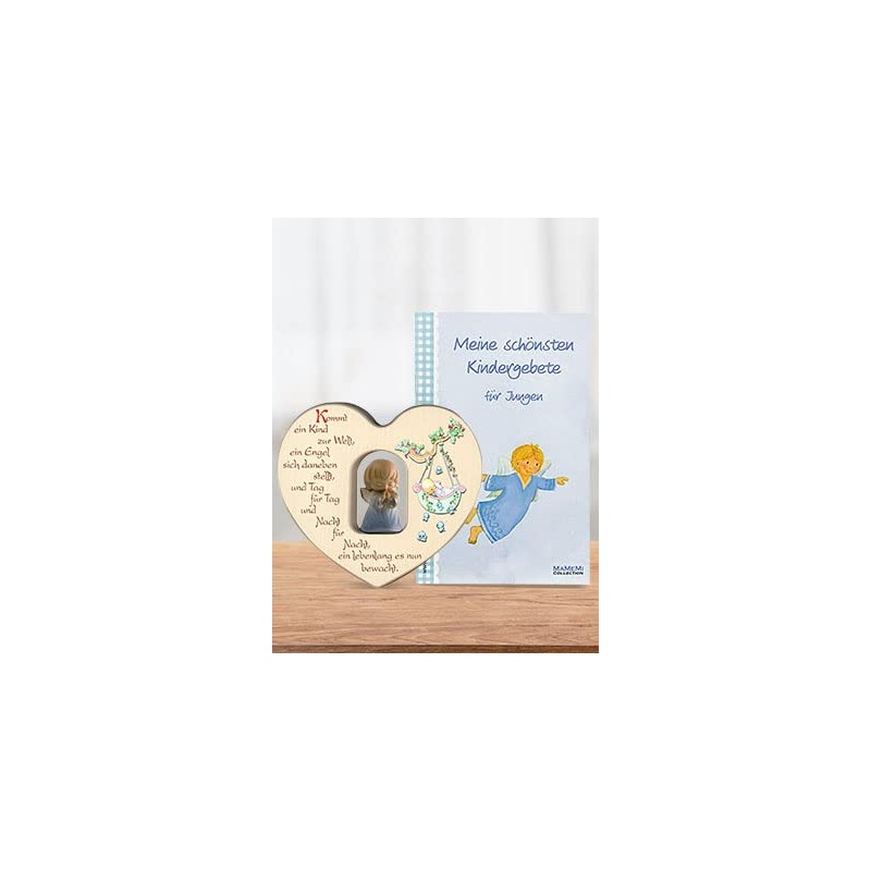 MaMeMi Wooden Heart for Boys with Guardian Angel for Birth