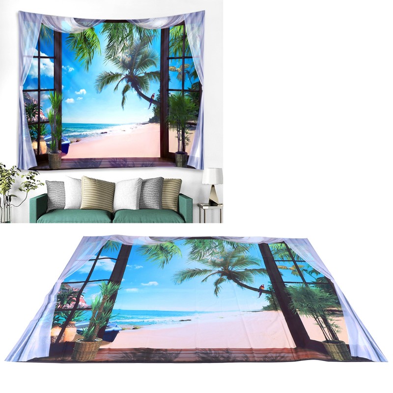 Window Beach Landscape Pattern Tapestry Wall Hanging for Living Room