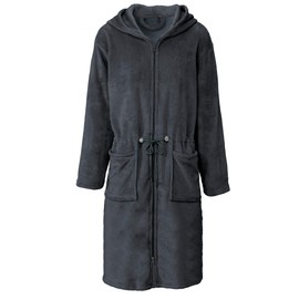 CelinaTex Women's Bathrobe Short or Long, XS-XL, Micro Flannel Dressing Gown with Hood, Sauna Gown with Zip (Vital) - Anthrazit Langer Schnitt, size: l