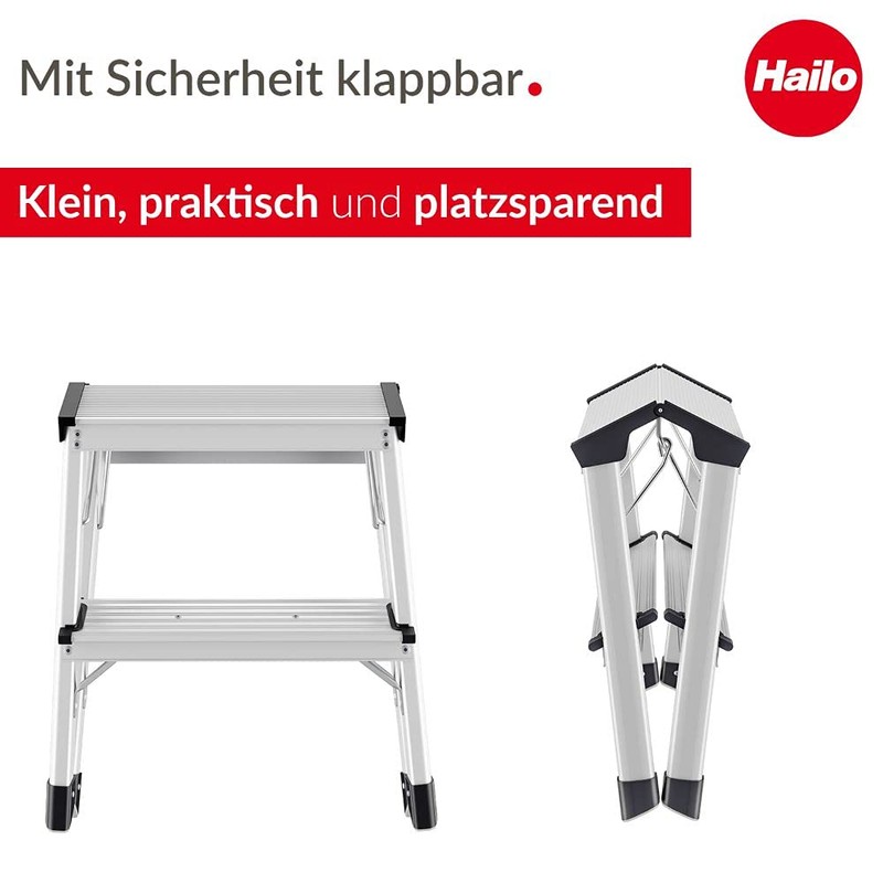 Hailo 4442-701 D60 Standardline, Aluminum, 2-Step Stool/Step Ladder