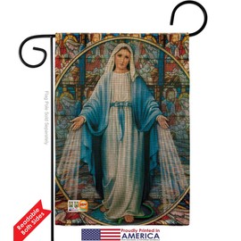 Ornament Collection GS192083-DB-03 Our Lady of Grace Burlap Inspirational Faith & Religious Impressions Decorative Vertical 13" x 18.5" Double Sided Garden Flag Set Metal Fansy Wall Bracket Hardware