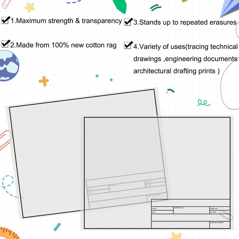 Geyee 10 Sheets Architectural Vellum Paper Translucent White Vellum Sheets