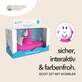 Matchstick Monkey Badezeit Baby Antimicrobial Baby Bath Toy Bath Boat Set / Easy to Grip / Sensory Learning / Set (1 Wobble Figure + 1 Boat) / from 12 Months (Pink)