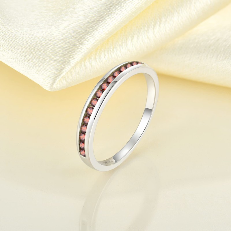 YL Stackable Ring Sterling Silver Created Garnet Eternity Bands for