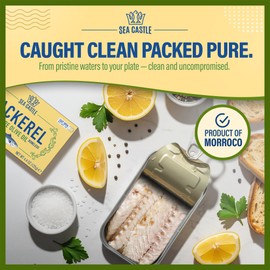 Sea Castle Mackerel in Olive Oil, 4.4oz (6 Pack) | Skinless & Boneless Canned Fish | Wild Caught Canned Mackerel Fillets | Packed with Vitamins | Non-GMO | Kosher