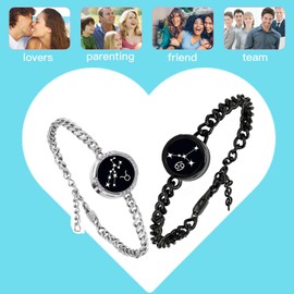 Single Bracelet– Long Distance Touch Bracelets Jewelry, Remote Smart Love Bracelet,Send SOS SMS Relationship Bracelets constellations Taurus for Couples Lovers Friends Valentine's Day Gifts Black