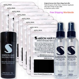 Samson Hair Fibers The Original Hair Loss- Concealer Building Hair fibers thickener Original Refill Suitable for All Hair Types USA Made & Approved (MEGA DEAL, LIGHT BROWN 225gr)