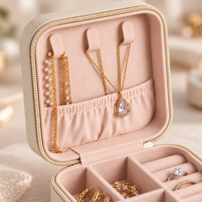 Portable Jewelry Case, PU Leather Travel Box, Earring and Ring