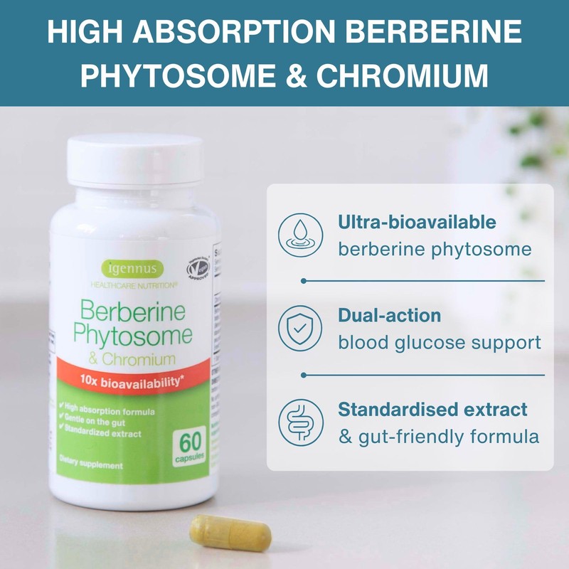 Igennus Advanced Berberine Phytosome 550mg & Chromium Picolinate,10x Absorption, Super
