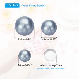 PATIKIL 150 Pieces Floating Beads, 8/14/20mm Vase Fillers Beads Vase Centerpieces Floating Pearl Bead No Hole and 8000Pcs Clear Water Gel Bead for Vase Decoration, Silver