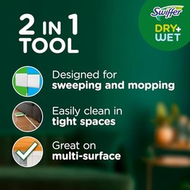 Swiffer Sweeper 2-en-1, limpiador de piso de superficie múltiple seco y húmedo, barrido y mopping kit de inicio. Incluye 1 mop + 19 recargas