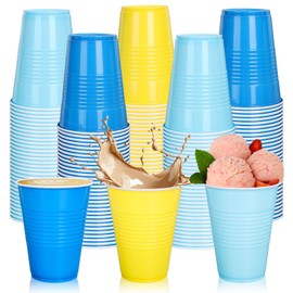 JarThenaAMCS 150Pcs Blue Yellow Plastic Cups 16Oz Cartoon Sponge Theme Disposable Drinking Cup Bulk for Lemon Ocean Party Baby Shower Birthday Supplies