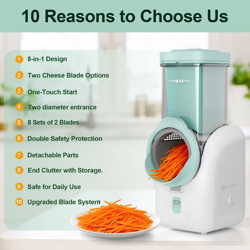 Upgraded 8-in-1 Electric Cheese Grater & Electric Cheese Shredder with