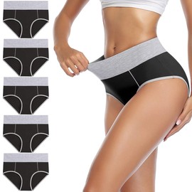 wirarpa Women's Cotton Underwear High Waist Briefs Ladies Soft Breathable Panties Full Coverage Underpants Black 5 Pack X-Large