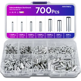 ANVINKU 700 Piece Wire End Ferrules Set, 7 Types Uninsulated Wire End Ferrules Assortment, 10-22 AWG Uninsulated Wire End Ferrules Set for DIY Electrical Project (0.5/0.75/1/1.5/2.5/4.0/6.0 mm²)