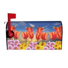 Gbuzozie - Funda de buzón de primavera floral con tulipán, girasoles y flores de cerezo, impermeable, fundas para buzón, para uso en jardín al aire última intervensión, 21 x 18 pulgadas