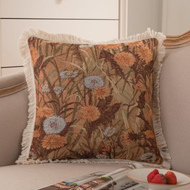 vctops Fall Decorative Throw Pillow Covers with Tassels 24x24 Inch Soft Jacquard Pillow Covers for Autumn Harvest Fall Decorations Couch Cushion Case for Chair Sofa Bedroom (Coffee Dandelion,24"x24")