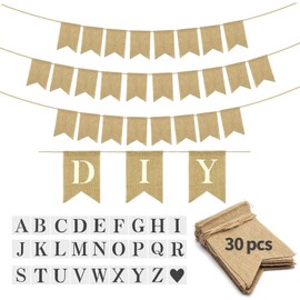 30pcs Burlap Baner PreStringed, DIY Custom Your Prty Banner Kit-Include 26 Letters and Heart Stencil, Funny Customize Your Own Banner for Birthday Wedding Party Decorations