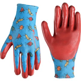Wells Lamont Kids Work and Gardening Gloves, Smooth Coated Nitrile Grip Gloves, Blue/Red (468Y-993)