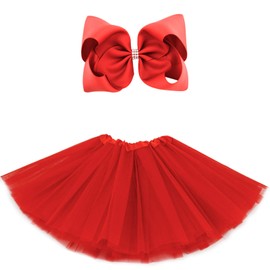 BGFKS 5 Layered Tulle Tutu Skirt for Girls with Hairbow, Ballet Dressing Up Kid Tutu Skirt (Red, 2-8 Years Old)