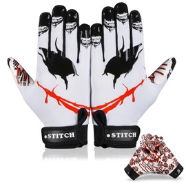 Football Gloves Jester face Adult & Youth Football Gloves Sticky Silicone Joker Football Receiver Gloves Football Receiving Gloves Youth Football Gloves Men Adult & Unisex (Black, Youth Large)