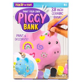 Made By Me Paint Your Own Piggy Bank, Includes Ceramic Piggy Bank, 6 Acrylic Paints, Paintbrush, Kids Ceramics to Paint, Small Piggy Bank For Kids, Cute Coin Bank, Paintable Piggy Bank