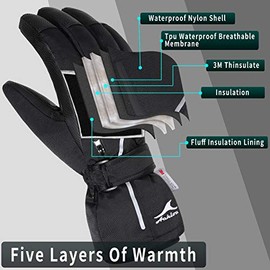 Achiou - Guantes de esquí de nieve, impermeables, con visualización táctil, para invierno, cálidos para hombres y mujeres, con bolsillo portátil