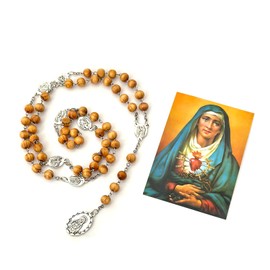 lulucross Seven Sorrows of Mary Rosary Necklace 8mm Rose Scented Wooden Beads Catholic Jewelry for Men and Women for Prayer and Meditation