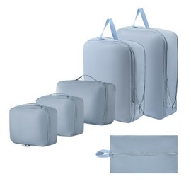 Geoyien Packing Cubes, 6 Piece Packing Cubes for Suitcases, Suitcase Organiser Bags, Waterproof Packing Cubes for Backpack Suitcase, Travel Essentials Bag Compression Storage Bags, Blue