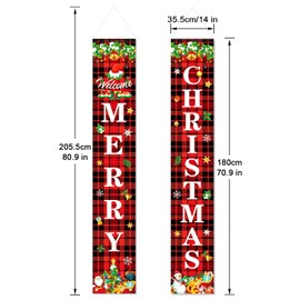 Outdoor Christmas Decorations, Christmas Door Decorations, Merry Christmas Banner, Christmas Banner Waterproof, Christmas Sign, Christmas Porch Decorations, Plaid Xmas Decorations Sale Clearance.