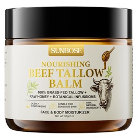 Beef Tallow Balm for Skin: Grass-Fed With Honey & Beeswax - Non-Greasy Moisturizing - For Sensitive Moms with Babies in Daily Moisturizer - Skin Care for Dry Skin - Light Scent - 2oz