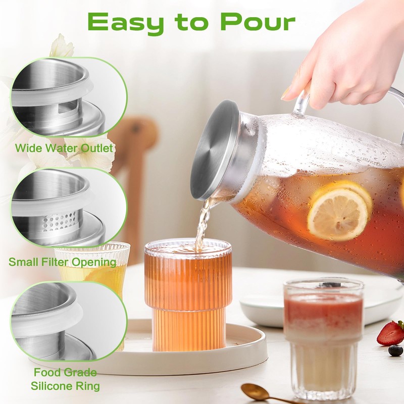 Glass Pitcher with Lid, ZBUFAN 68oz/2 Liter Glass Water Pitcher