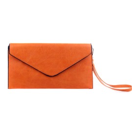 Wedmay Ladies Large Oversize Envelope Wristlet Strap Leather Evening Bag Prom Clutch Bag Purse For Women (F1460 Orange)