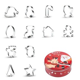 WDYJMALL Christmas Cookie Cutters 12-Pc Set - Santa Hat Snowman Candy Cane Mitten Egg Stocking House Gingerbread Man Reindeer Santa Claus Face Star - Small B
