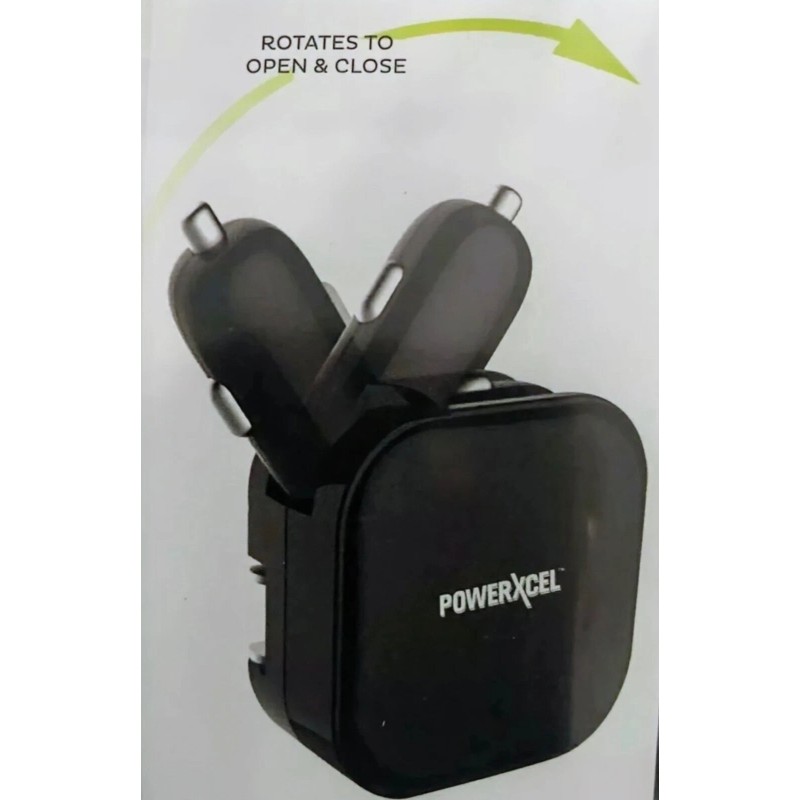 POWERXCEL - Dual Output Car Charger With Power Plug -