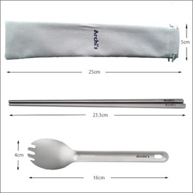 Archi's Titanium Square Chopsticks + Sparking Spoon Set, Plate, Bowl, Rice Bowl, Solo Camping, Barbecue, Outdoor, Ultra Lightweight, Durable, Case, Dishes, Cookware, Camping Equipment, Tableware,