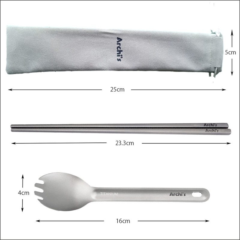 Archi's Titanium Square Chopsticks + Sparking Spoon Set, Plate, Bowl,