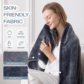 Electric Blanket Heated Throw, 50" x 60" Heated Blanket with 8 Heat Levels & 8 Hours Auto Off, Fast Heating Sherpa Blankets Machine Washable with ETL & FCC Certified, Light Grey