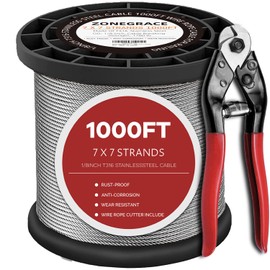 1000FT 1/8 T316 Stainless Steel Cable for Deck Railing, 7x7 Aircraft Wire Rope, Premium Balustrade Kit with Cutter, DIY Stair & Porch Cable System