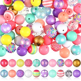 Sasylvia 100 Pcs 20 mm Rhinestone Beads Shine Disco Ball Bubblegum Plastic Chunky Loose Round Spacer Beads for Jewelry Making DIY Craft Pen Bracelet Supplies(Macaron Color,Modern Style)