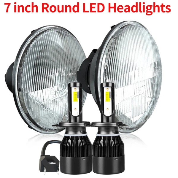 SHENKENUO Pair 7" Inch LED car Headlight Parts round HI/LO
