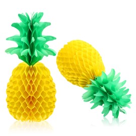 Blulu 14 Inch Pineapple Honeycomb Centerpieces Tissue Paper Pineapple Table Hanging Decorations for Tropical Luau Hawaiian Jungle Party Supplies Favor(24 Pcs)