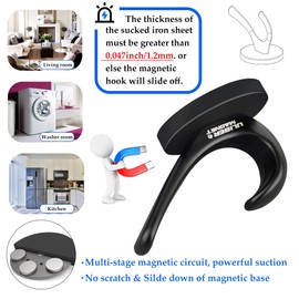 ULIBERMAGNET Strong Magnetic Coat Hooks, 2 Pack Heavy Duty Magnetic Double Hooks, Rubber Magnets Hooks for Coat Robe Towel Key Hat Clothes Jacket (Black)